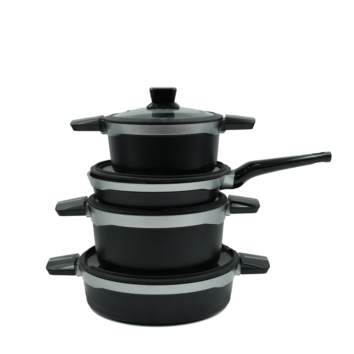 Alpen Berg Cookware Set 8-Piece – Durable Non-Stick Casserole Pots and Frying Pan with Glass Lids for Everyday Cooking