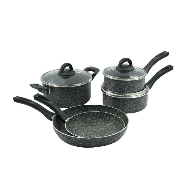 ISFCP06110 Cookware Set 8-Piece – Non-Stick Granite Pots and Pans with Glass Lids – Durable, Scratch-Resistant Cookware for Everyday Cooking"