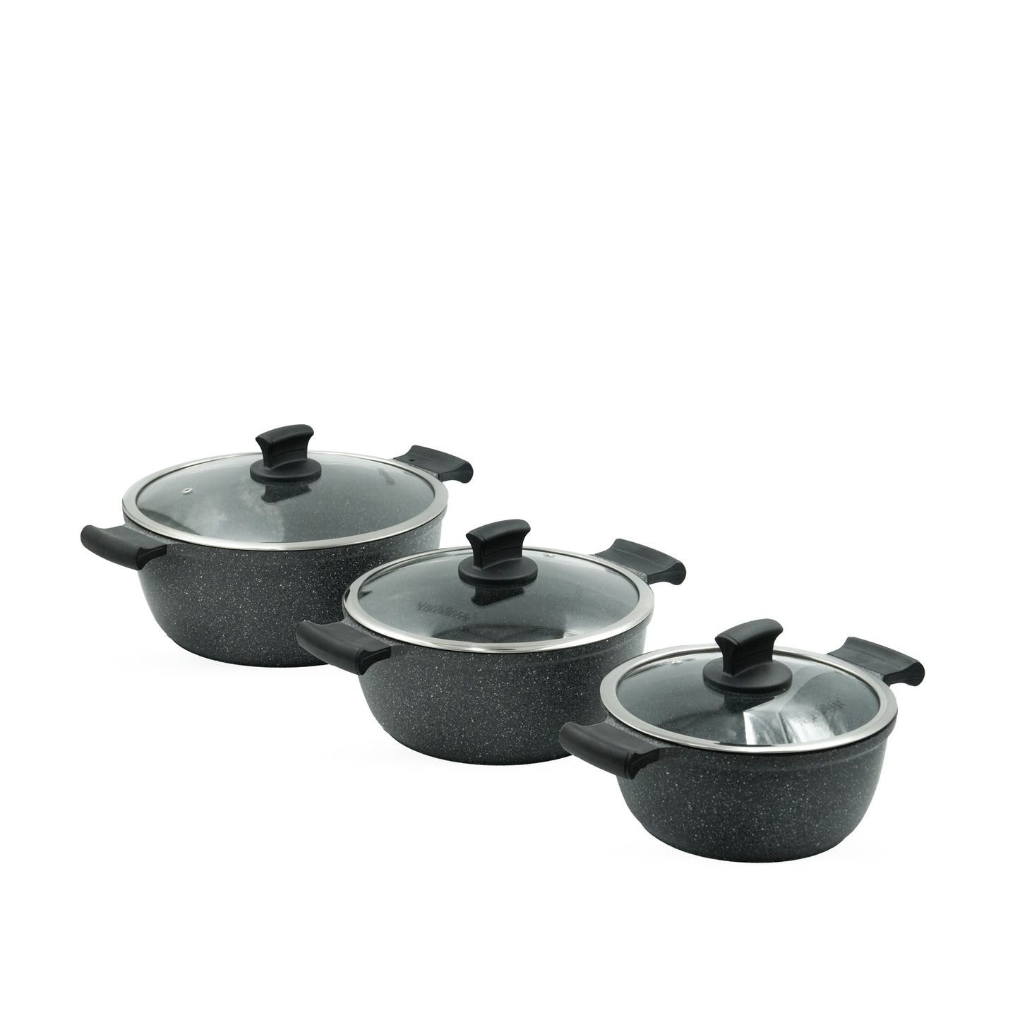 GV-114 Induction Pot Set 6-Piece – Black Granite Finish – Non-Stick Durable Casserole Pots with Glass Lids for Modern Kitchens