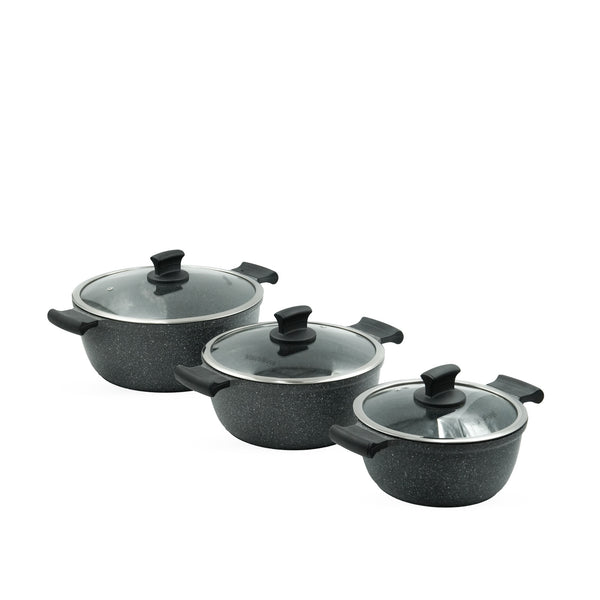 GV-114 Induction Pot Set 6-Piece – Black Granite Finish – Non-Stick Durable Casserole Pots with Glass Lids for Modern Kitchens