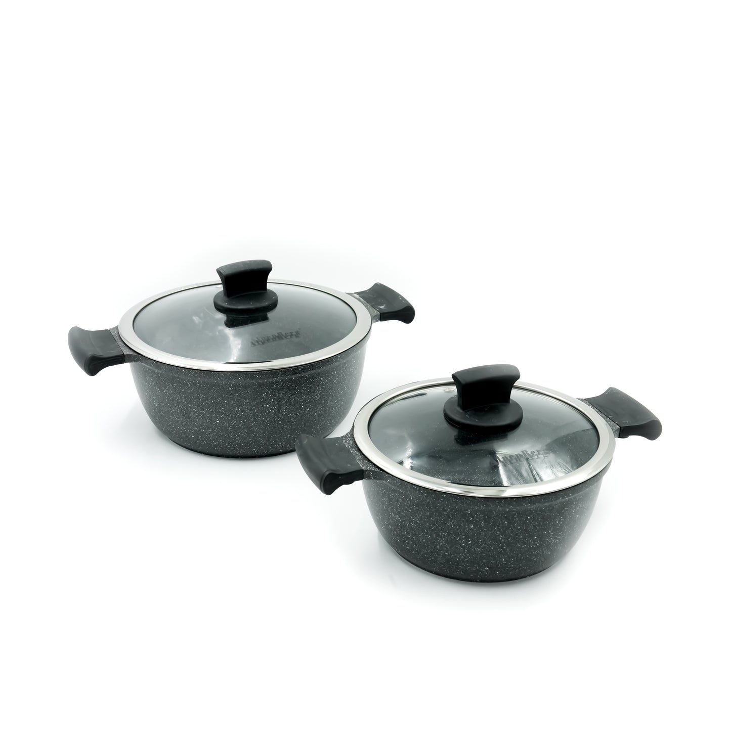 GV-352 Cookware Set 8-Piece – Dark Grey Granite Finish - Non-Stick Durable Pots and Pans with Glass Lids for Everyday Cooking
