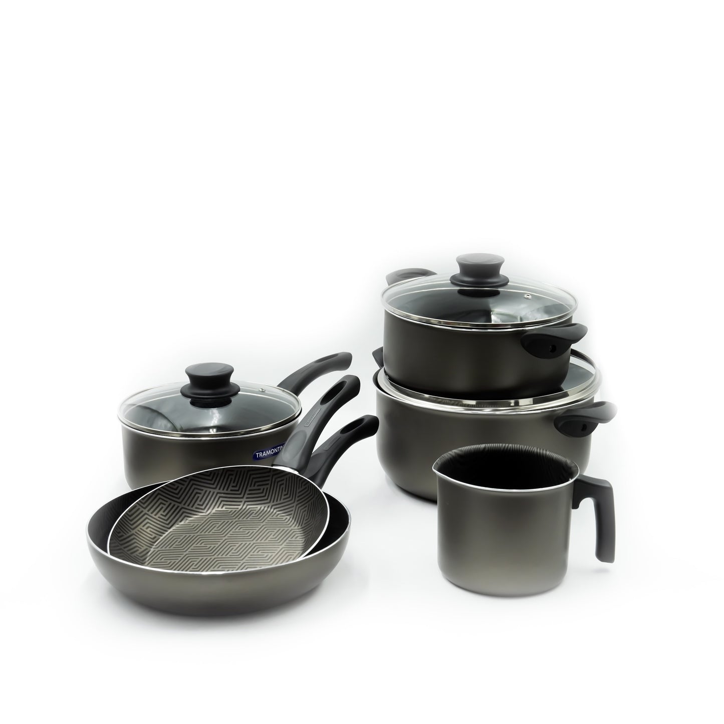 27899386 14-Piece Cookware Set – Dark Grey Finish - Non-Stick Durable Pots, Pans, and Utensils with Glass Lids for Everyday Cooking