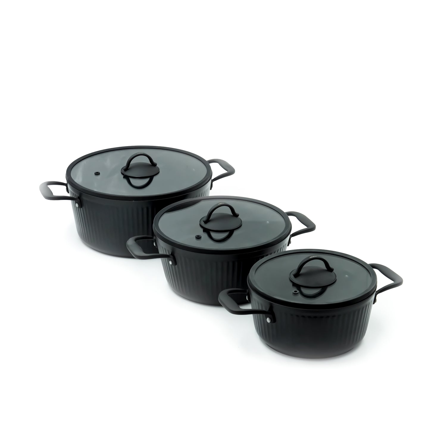 Vision Cookware Set 9-Piece – Matte Black Finish - Non-Stick Durable Pots and Pans with Glass Lids for Everyday Cooking