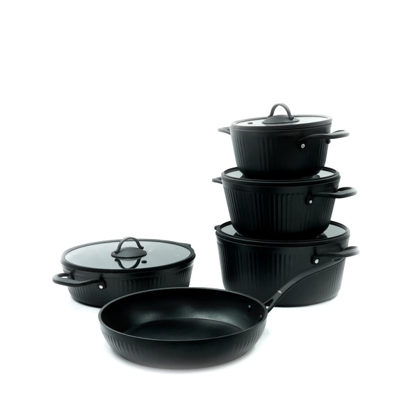 Vision Cookware Set 9-Piece – Matte Black Finish - Non-Stick Durable Pots and Pans with Glass Lids for Everyday Cooking