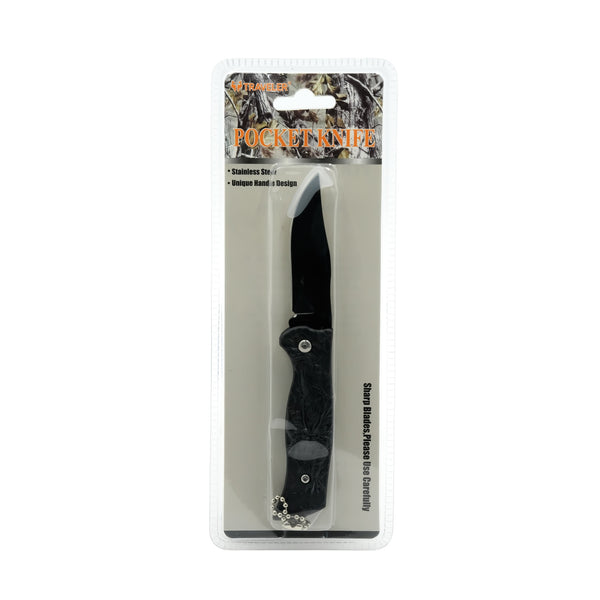 AMD3441 Pocket Knife – Stainless Steel Folding Knife with Textured Handle – Black
