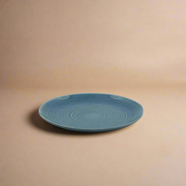 97166-09 – Ceramic Dessert Plate – 9" – Blue Spiral Glazed Finish