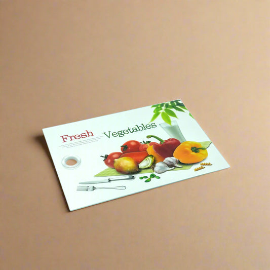 Glass Chopping Board – Fresh Vegetables Design – 35cm (L) x 15cm (W) – GLA21810