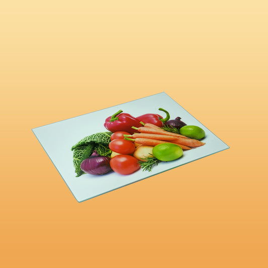 Glass Chopping Board – Mixed Vegetables Design – 40cm (H) x 30cm (L) – GLA21809