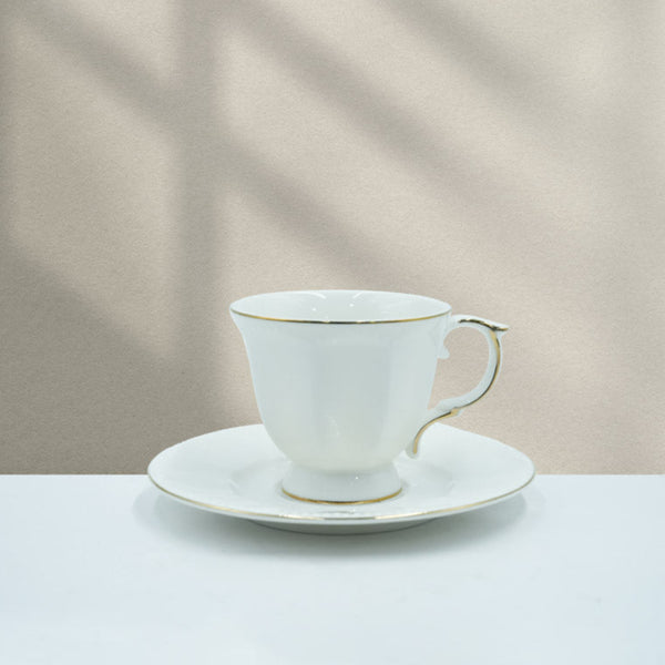 Gl-223 Ceramic Milk Cup & Saucer 6PC Set - White with Gold Rim