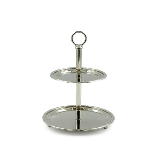 AMN-TW-2441/2 2-Layer Silver Stand – 27cm Height – Elegant Tiered Serving Stand for Sweets, Dates, and Snacks