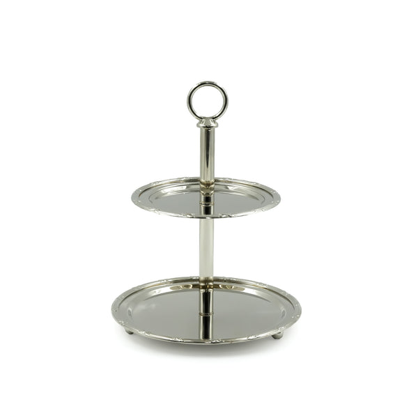 AMN-TW-2441/2 2-Layer Silver Stand – 27cm Height – Elegant Tiered Serving Stand for Sweets, Dates, and Snacks