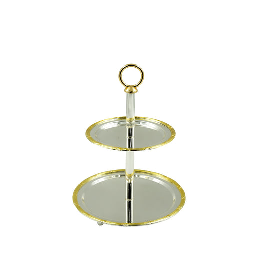 AMSG-TW-2241/2 2-Layer Gold Stand – 27cm Height – Elegant Tiered Serving Tray for Sweets, Dates, and Snacks with Golden Trim