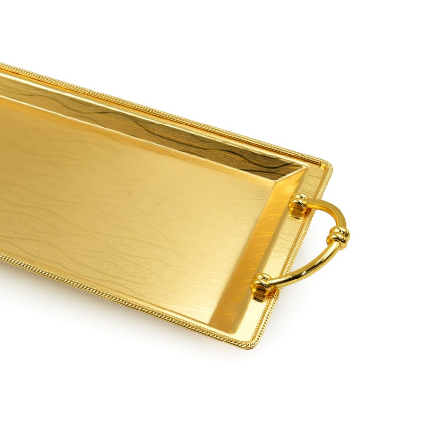 AMG-TW-2354 Rectangle Tray Gold – 58cm (W) x 26cm (L) x 3.5cm (H)– Elegant Gold-Finish Serving Tray with Handles for Sweets, Drinks, and Decorative Use