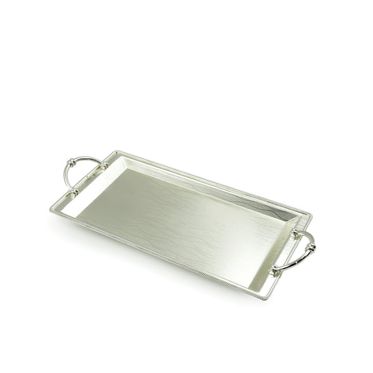 AMS-TW-2354 Rectangle Tray Silver – 3.5cm (H) × 26cm (L) × 58cm (W) – Elegant Silver-Finish Serving Tray with Handles for Sweets, Drinks, and Decorative Use