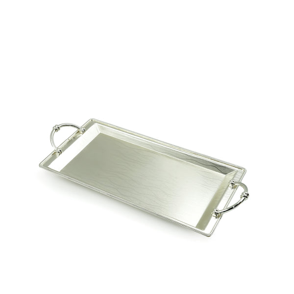 AMS-TW-2354 Rectangle Tray Silver – 3.5cm (H) × 26cm (L) × 58cm (W) – Elegant Silver-Finish Serving Tray with Handles for Sweets, Drinks, and Decorative Use