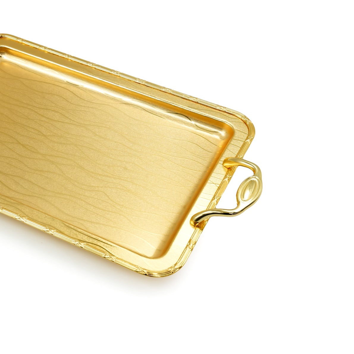 AMG-TW-2463LW Rectangle Tray Gold – 3cm (H) × 36cm (L) × 58cm (W) – Elegant Gold-Finish Serving Tray with Handles for Sweets, Drinks, and Decorative Use
