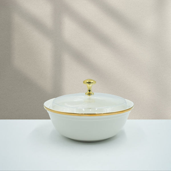 BS-09-GL Ceramic  Sweet Bowl, 8 Inches - White with Gold Rim