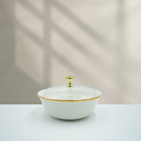 BS-09-GS Ceramic Sweet Bowl, 7 Inches - White with Gold Rim