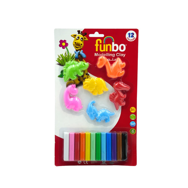 FO-MC-150-12+6D Funbo Modelling Clay – 12 Colours with 6 Dinosaur Molds