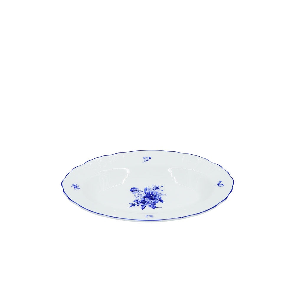 SNZ-009 Deep Oval Plate With  Blue Rim 9.75"