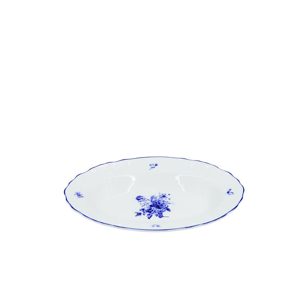 SNZ-009 Deep Oval Plate With  Blue Rim 9.75"