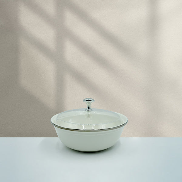 BS-09-SS Ceramic Sweet Bowl, 7 Inches - White with Silver Rim
