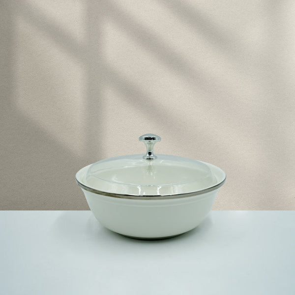 BS-09-SL Ceramic Sweet Bowl, 8 Inches - White with Silver Rim