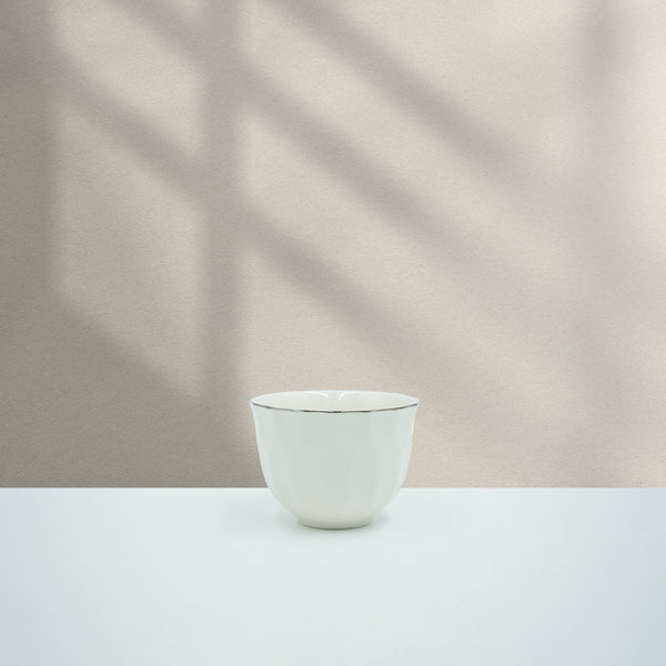 GL-267 Ceramic Cawa Cup 12PC Set - White with Silver Rim