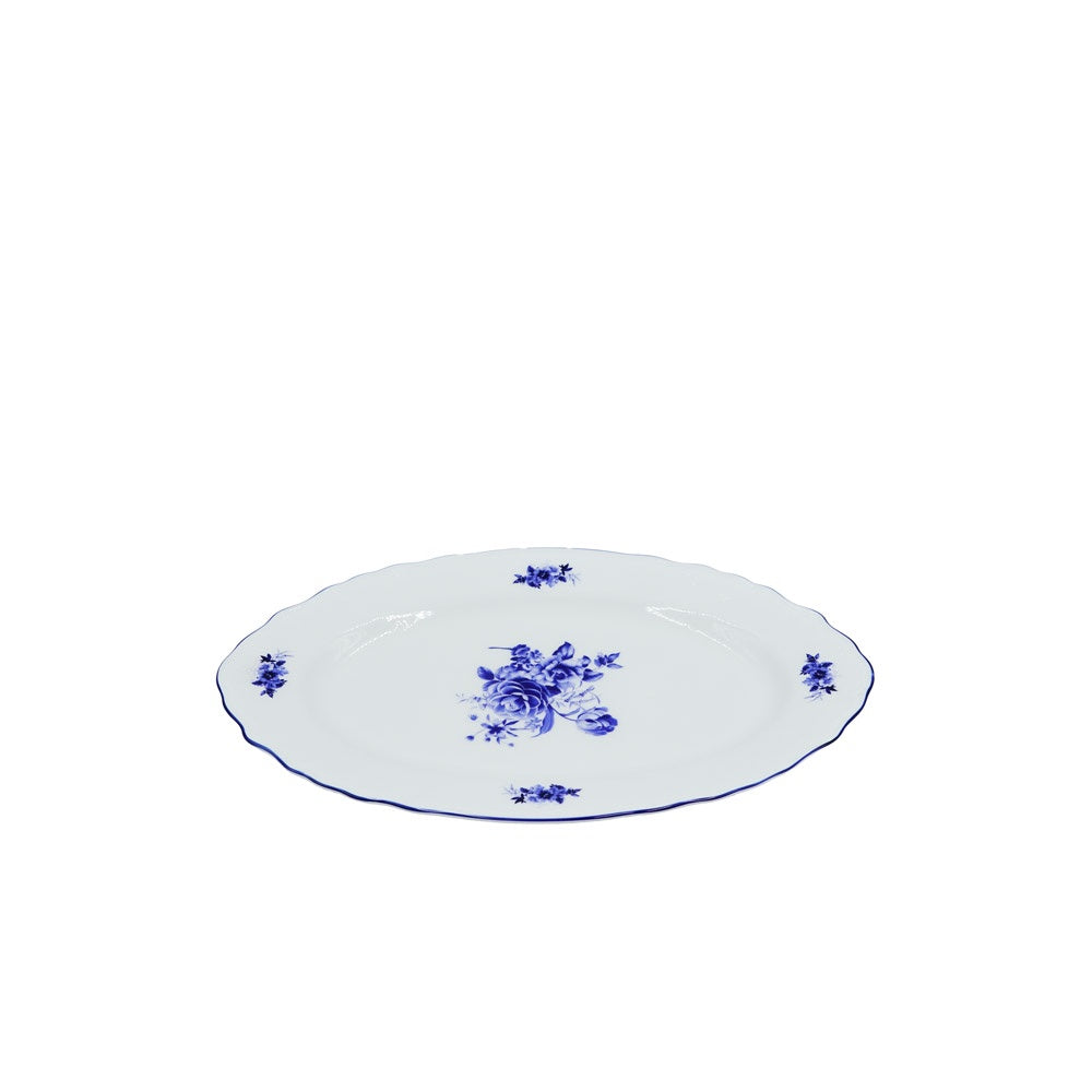 SNZ-008 Oval Plate With  Blue Rim 12"