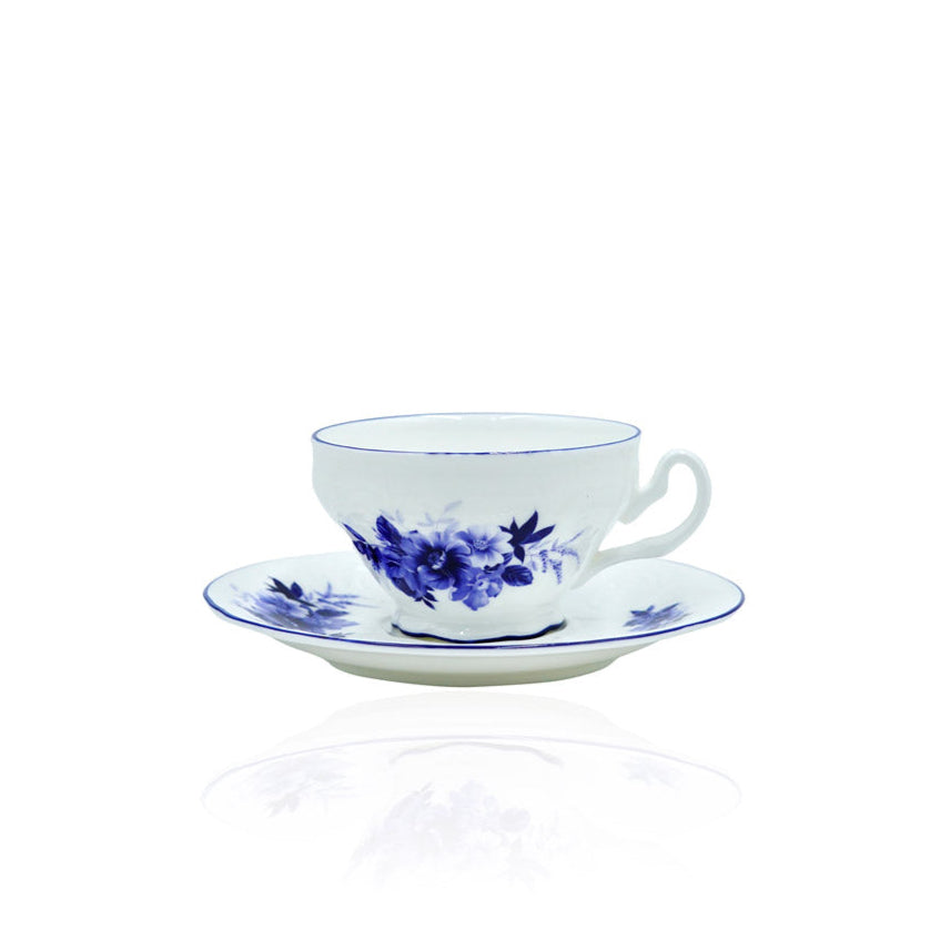 SNZ-013 Tea Cup  & Saucer Set With Blue Rim