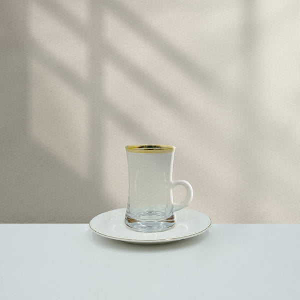 GL-278 Tea Cup & Saucer 6PC  Set - White with Gold Rim