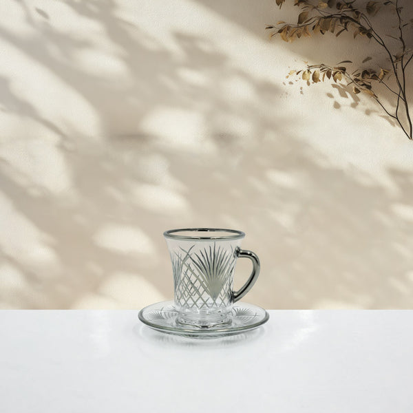GLC24-S Tea Glass & Saucer Set 6 PC Set - Silver