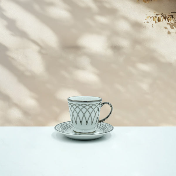 CP17-S Ceramic Milk Cup & Saucer 6 PC Set - Silver