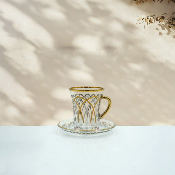 GLC17-SG Tea Glass & Saucer Set 6 PC Set - Gold