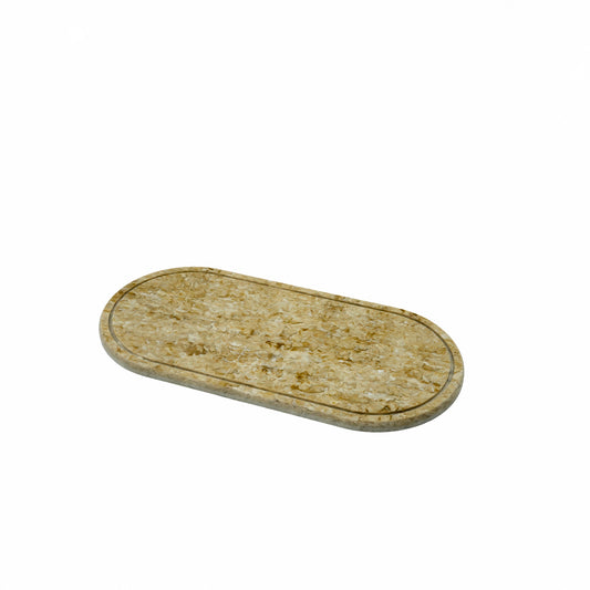 EA-COR008 Marble Tray – 38cm (L) × 18cm (W) – Elegant Beige Oval Tray for Serving, Organizing, or Decorative Display