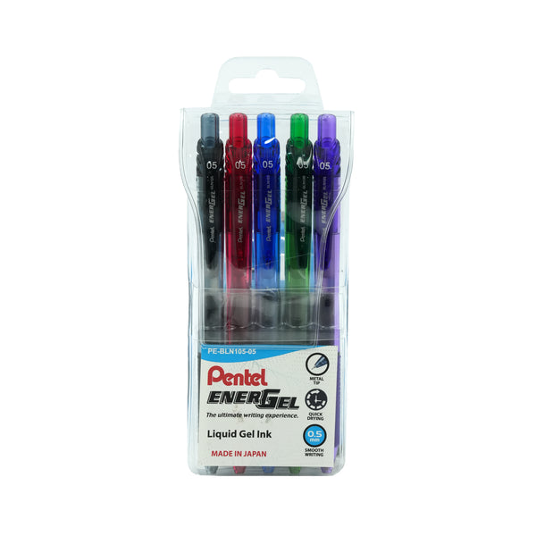 BLN105-05 Pentel EnerGel-X Pen – 0.5mm – Liquid Gel Ink – Pack of 5 Colours