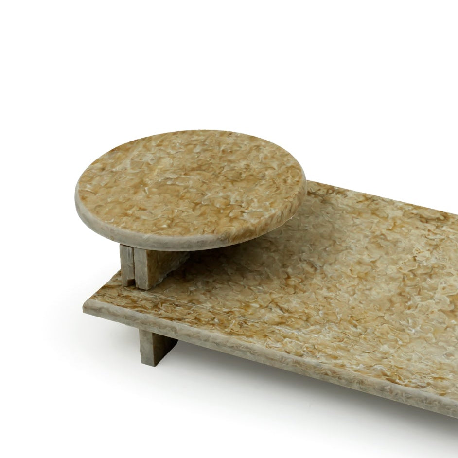 EA-COR007 Marble Stand – 47cm (L) × 24cm (W) – Large Elegant Beige Marble Display Stand for Decor, Serving, or Organizing