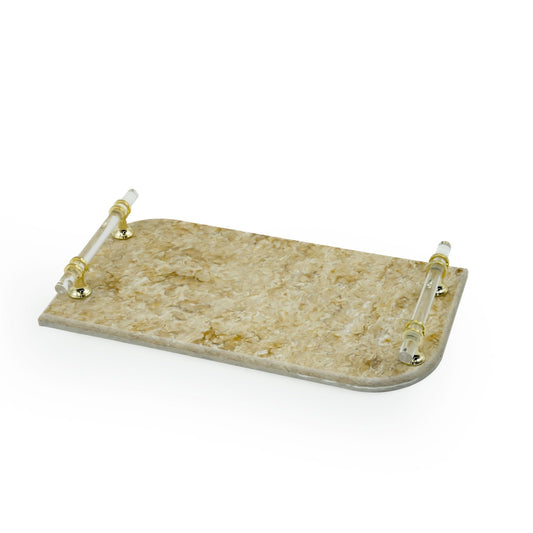 EA-COR003M Marble Tray with Golden Handles – 40cm (L) × 24cm (W) – Elegant Rectangular Beige Marble Serving Tray for Decor or Organizing