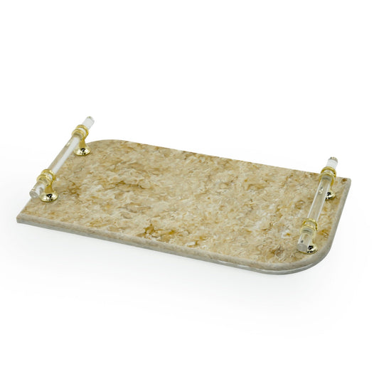 EA-COR003L Marble Tray with Golden Handles – 50cm (L) × 30cm (W) – Large Rectangular Beige Marble Serving Tray for Elegant Home Decor and Entertaining