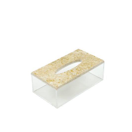 EA-COR011 Acrylic Tissue Box with Marble Lid – 20.5cm (L) × 12cm (W) × 8.5cm (H) – Elegant Clear Tissue Holder for Home, Office, or Vanity Use