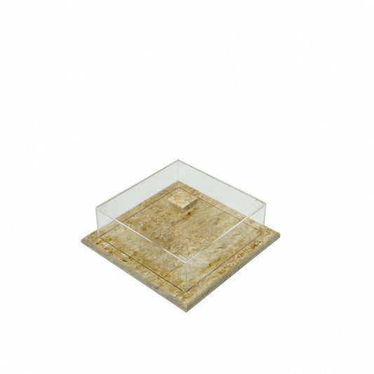 EA-COR009 Acrylic Cake Box with Marble Base – Elegant Clear Cover with Solid Marble Tray for Serving, Display, or Storage