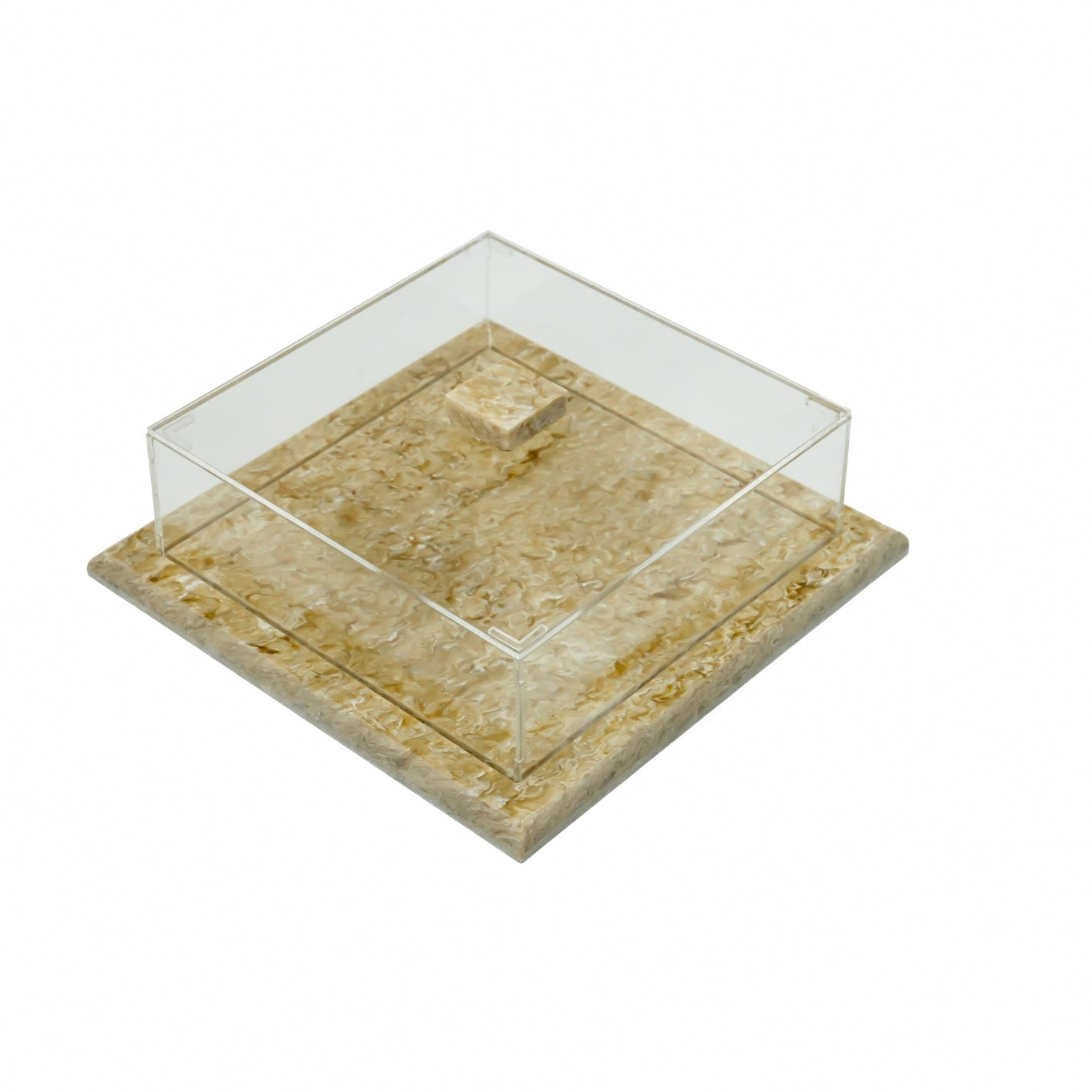EA-COR009 Acrylic Cake Box with Marble Base – Elegant Clear Cover with Solid Marble Tray for Serving, Display, or Storage