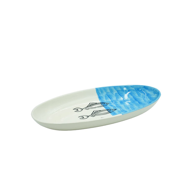 20-PB Ceramic Oval Plate Jasi Sardine Blue,  8 Inches
