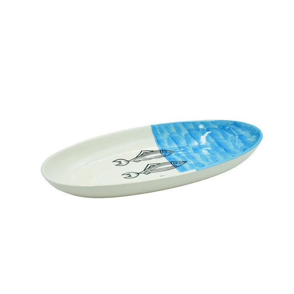 31-PB  Ceramic Oval Plate Jasi Sardine Blue, 12 Inches