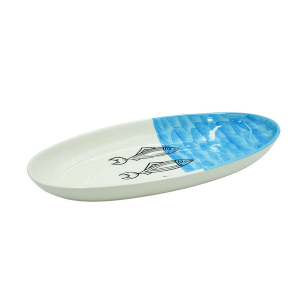 41-PB Ceramic Oval Plate Jasi Sardine Blue, 16 Inches
