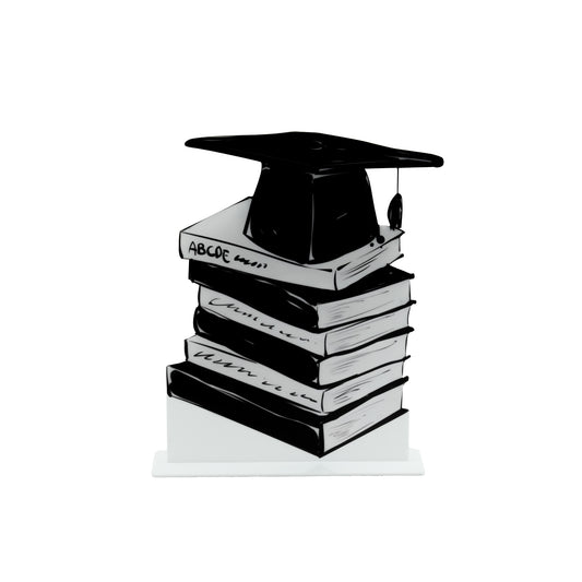 Acrylic Graduation Stand – 30cm (H) × 24cm (W) – Decorative Book Stack Design with Graduation Cap for Party Tables and Gift Displays