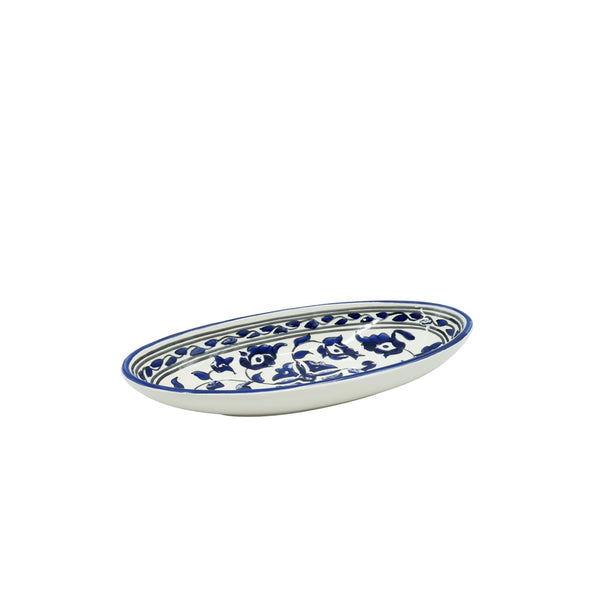 20-PB Ceramic Oval Plate Jasi  Floral Blue, 8 Inches
