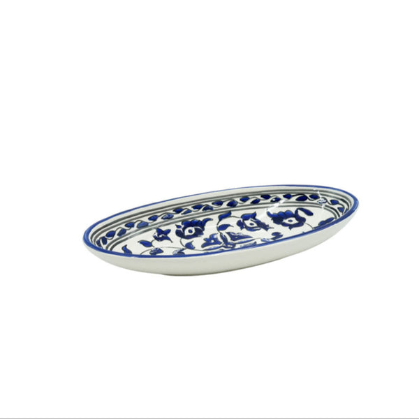 31-PB Ceramic Oval Plate Jasi Floral Blue, 12 Inches