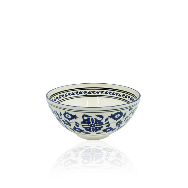 30-PB Ceramic Round Bowl Jasmine Floral Blue, 12 Inches