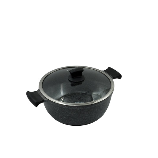 GV-253 Casserole Pot – 20cm Non-Stick Granite Finish with Glass Lid – Durable Cookware for Everyday Cooking and Serving